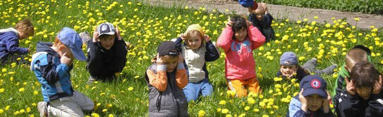 Kinder spielen auf der Wiese